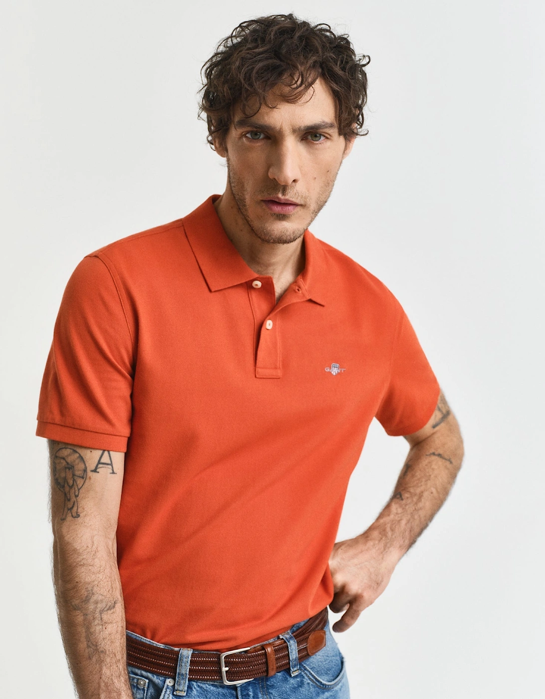 Mens Regular Fit Short Sleeve Shield Logo Pique Polo - 845 Deep Orange