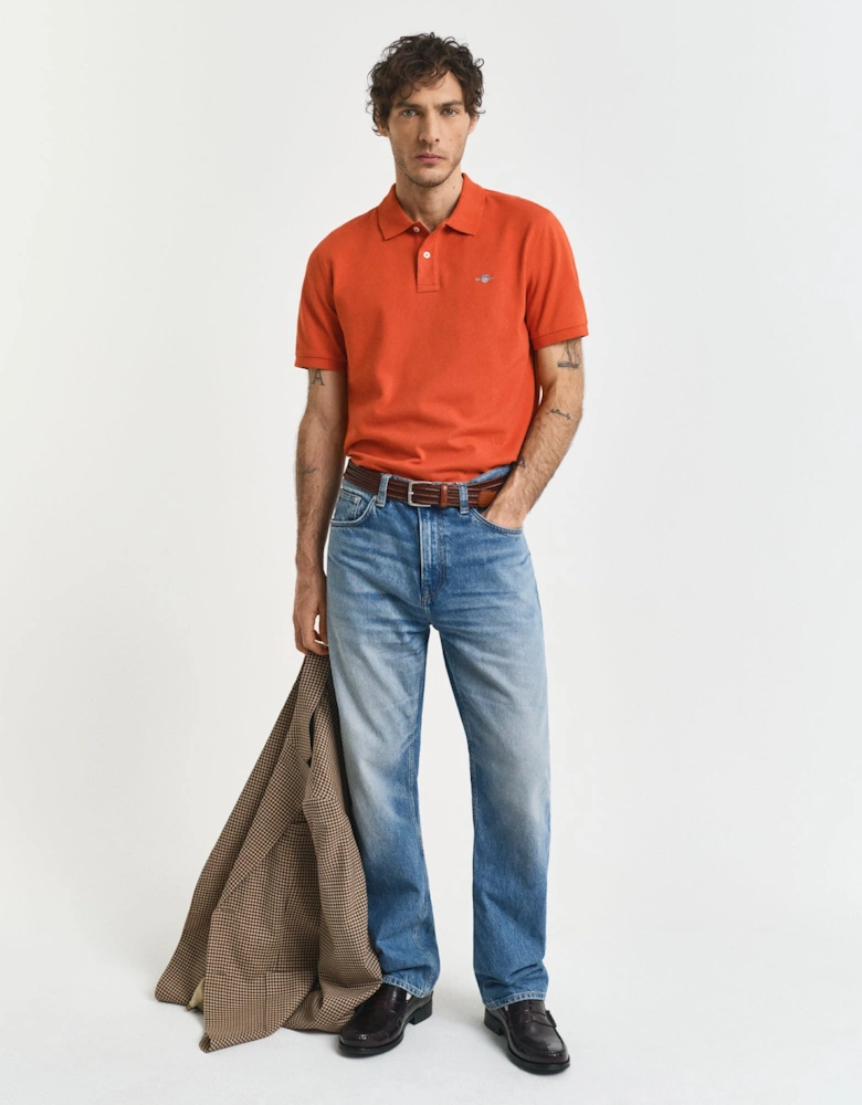 Mens Regular Fit Short Sleeve Shield Logo Pique Polo - 845 Deep Orange