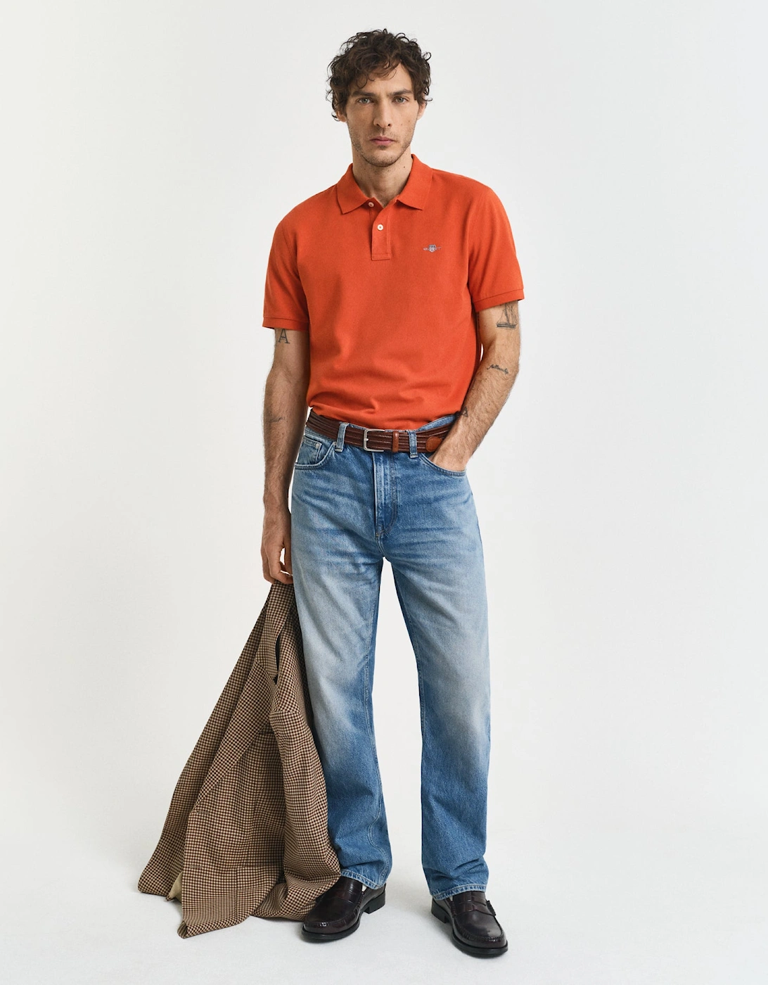 Mens Regular Fit Short Sleeve Shield Logo Pique Polo - 845 Deep Orange