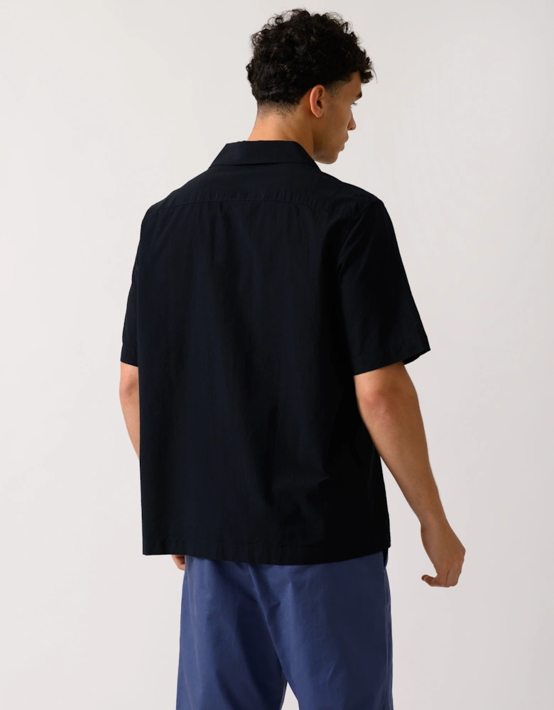 Mens Lightweight Texture Revere Collar Short Sleeve Shirt - Navy 795
