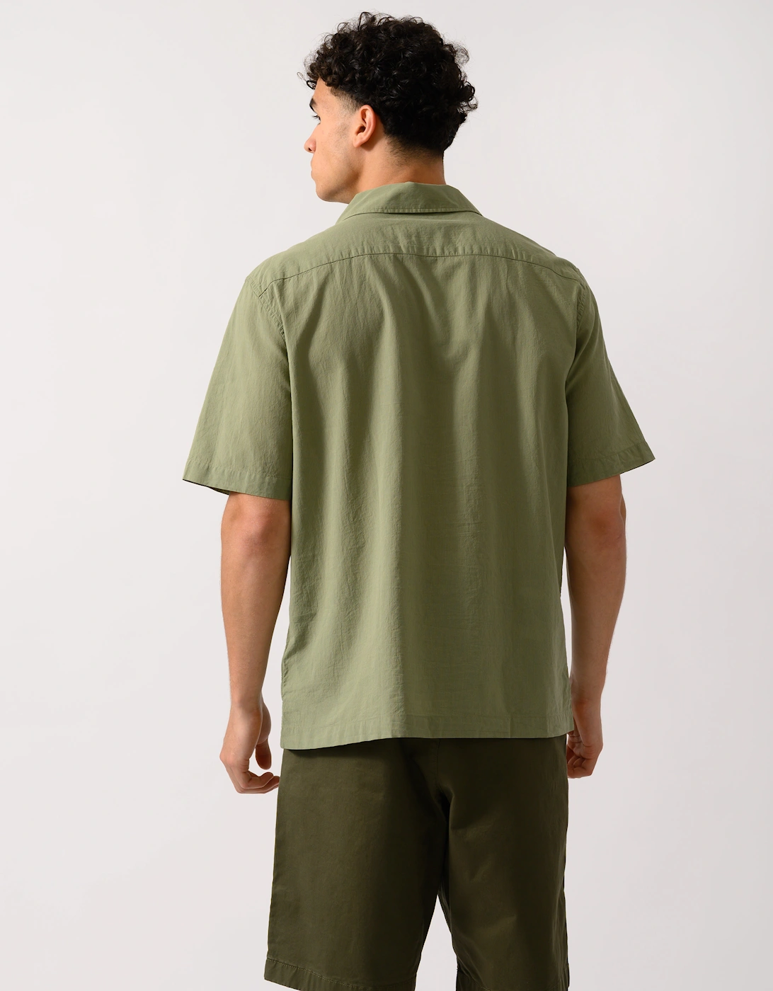 Mens Lightweight Texture Revere Collar Short Sleeve Shirt - Olive Mint X88