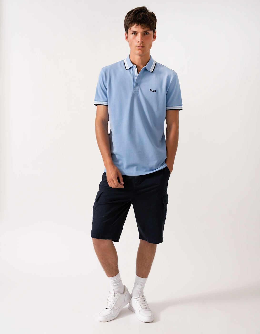 BOSS Green Paddy Contrast Mens Polo - Bright Blue 430