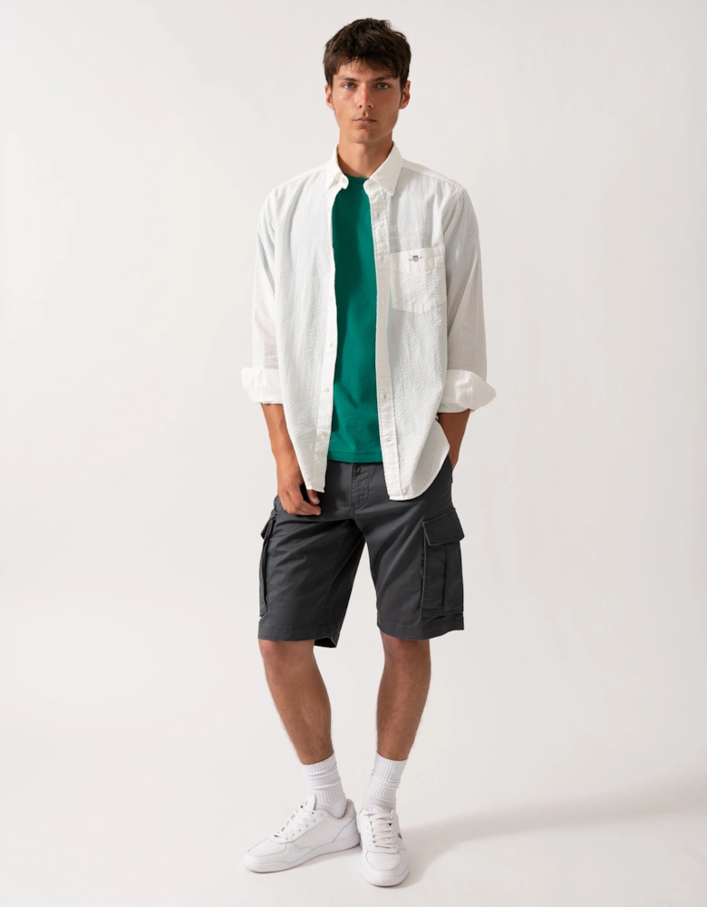 Mens Regular Fit Solid Seersucker Shirt - 113 Eggshell