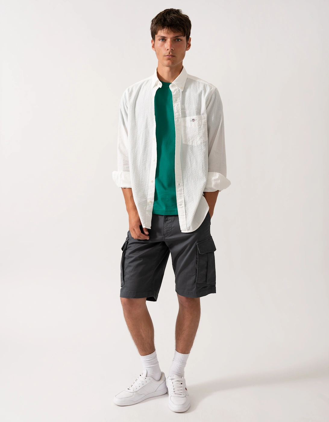 Mens Regular Fit Solid Seersucker Shirt - 113 Eggshell