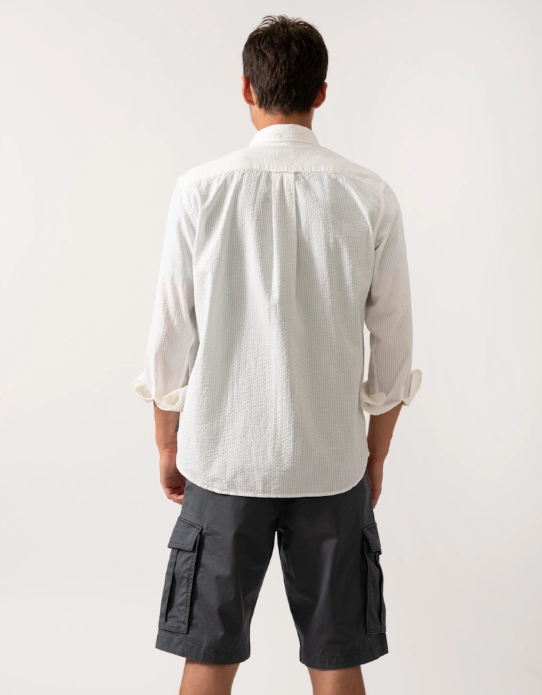 Mens Regular Fit Solid Seersucker Shirt - 113 Eggshell