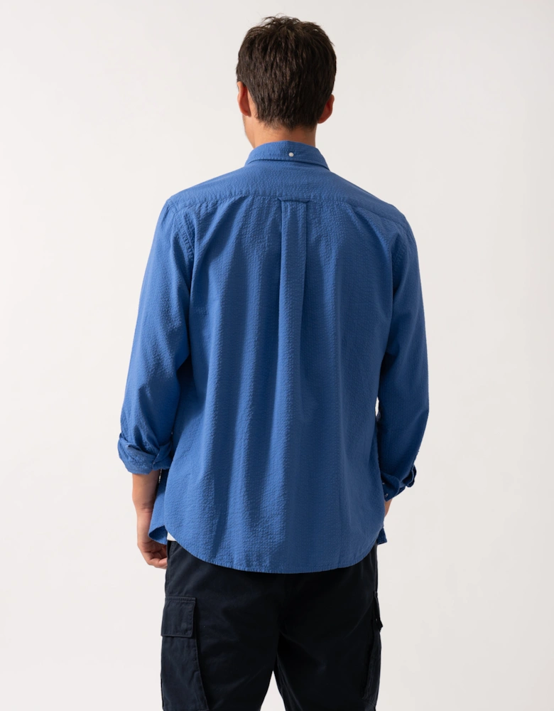 Mens Regular Fit Solid Seersucker Shirt - 407 Rich Blue