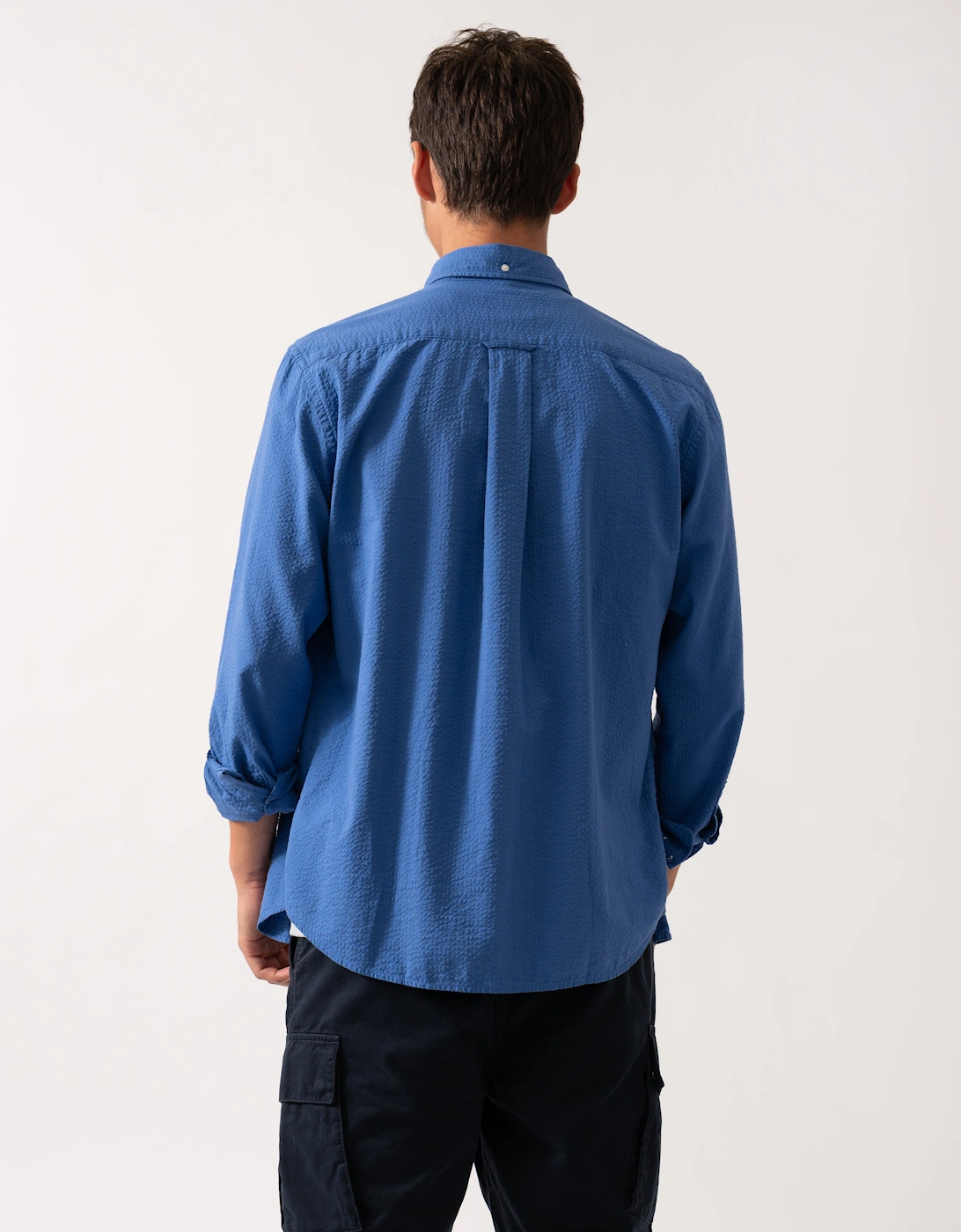Mens Regular Fit Solid Seersucker Shirt - 407 Rich Blue