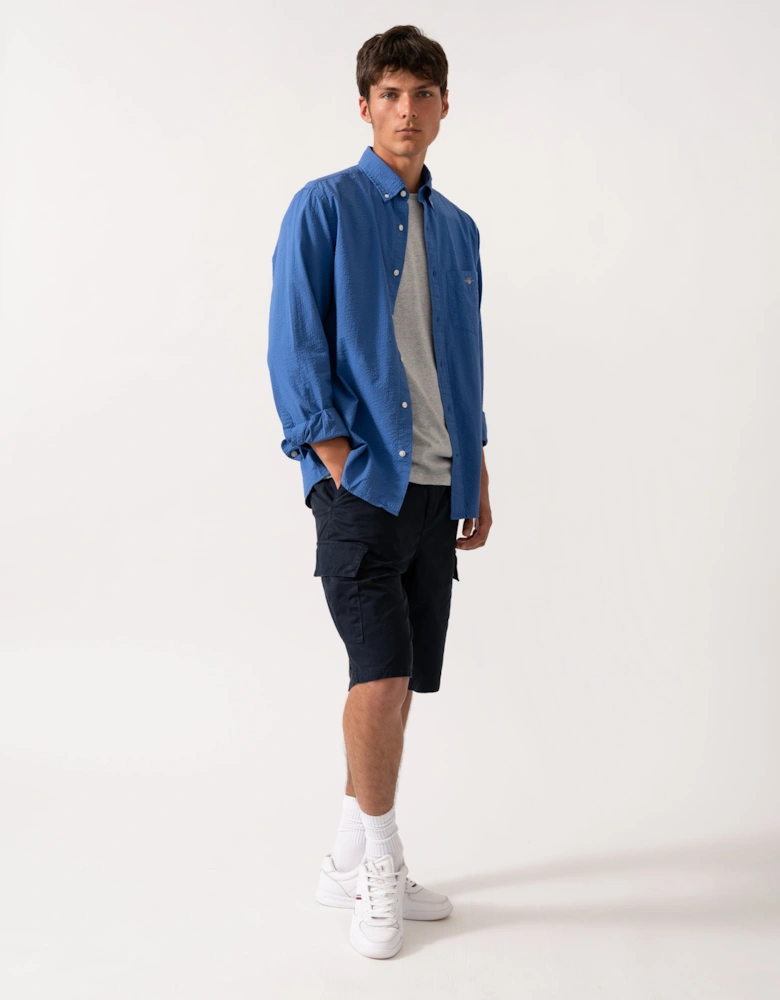 Mens Regular Fit Solid Seersucker Shirt - 407 Rich Blue