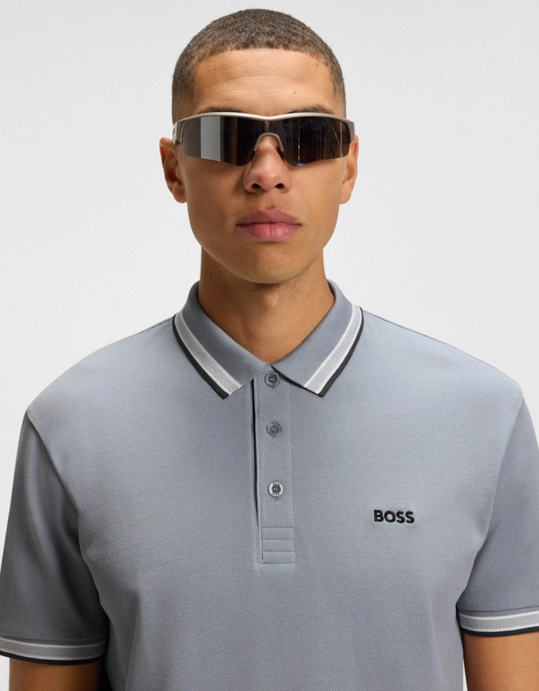 BOSS Green Paddy Mens Cotton-Piqué Polo Shirt with Contrast Logo - Dark Grey 026