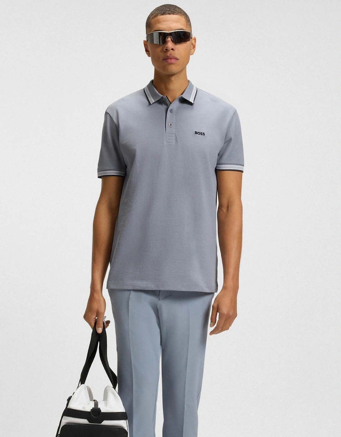 BOSS Green Paddy Mens Cotton-Piqué Polo Shirt with Contrast Logo - Dark Grey 026
