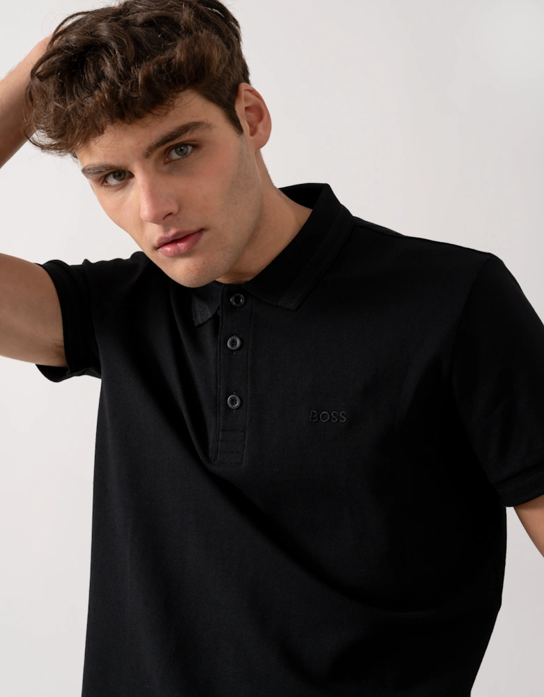 BOSS Green Paddy Mens Cotton-Piqué Polo Shirt with Contrast Logo - Black 009