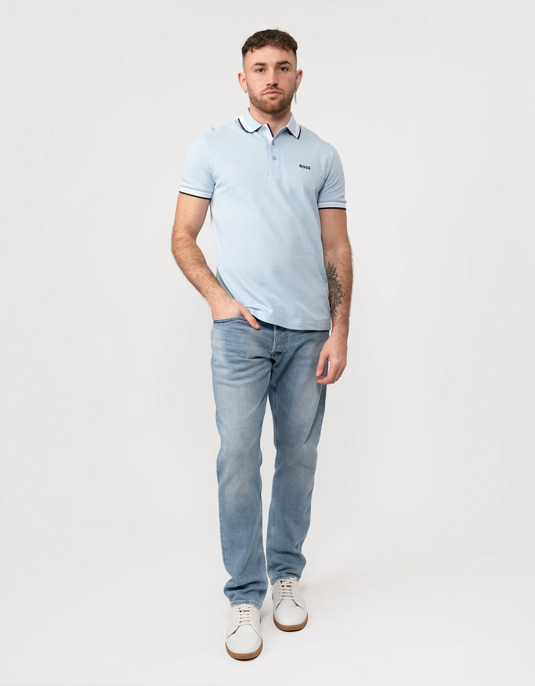 BOSS Green Paddy Contrast Mens Polo NOS - Bright Blue 450
