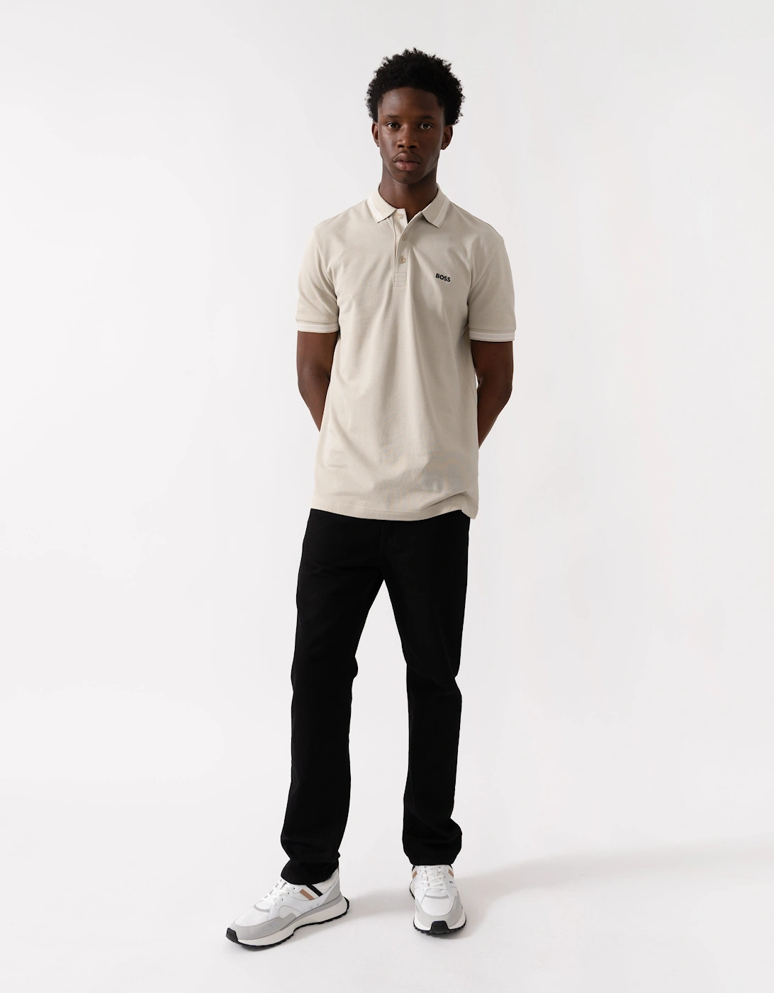 BOSS Green Paddy Mens Cotton-Piqué Polo Shirt with Contrast Logo - Light Beige 274