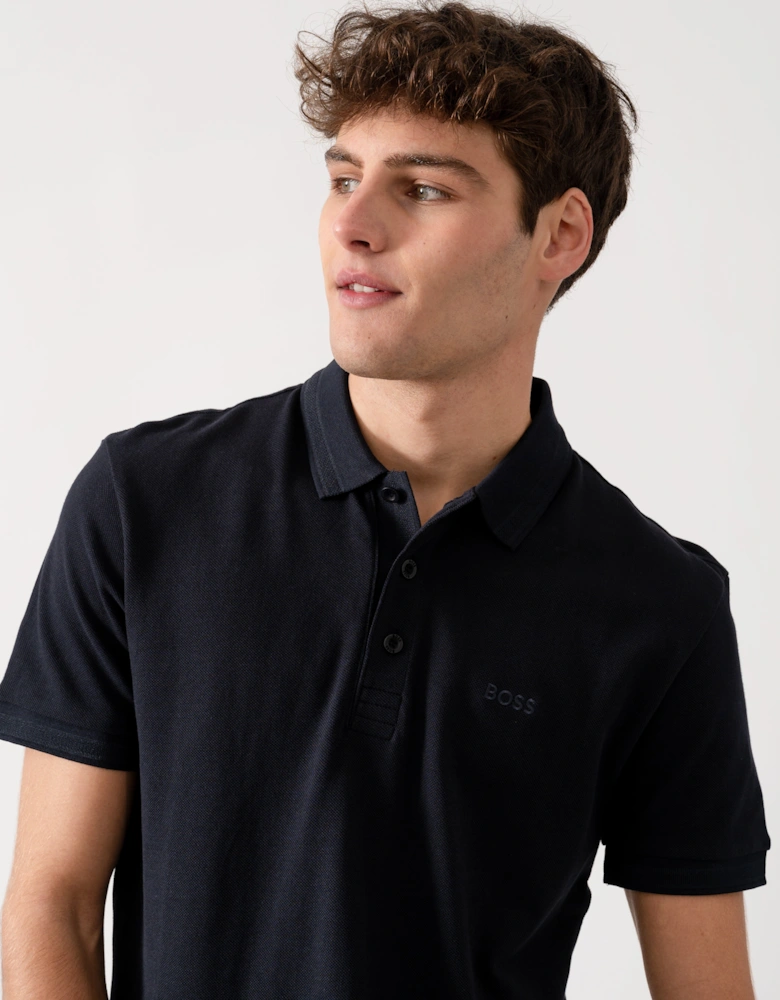 BOSS Green Paddy Mens Cotton-Piqué Polo Shirt with Contrast Logo - Navy 411