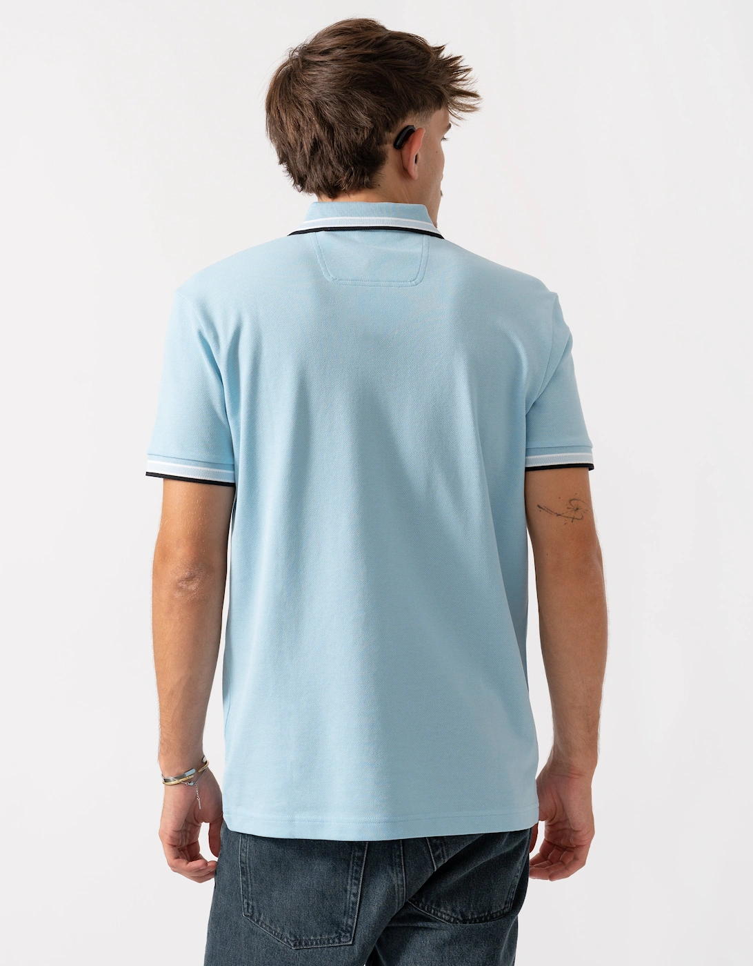 BOSS Green Paddy Mens Cotton-Piqué Polo Shirt with Contrast Logo - Light/Pastel Blue 455