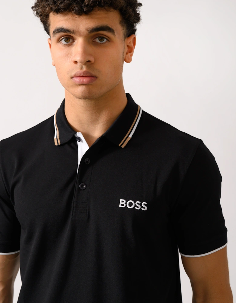 BOSS Green Paddy Pro Mens Cotton Blend Polo Shirt With Contrast Logos NOS - Black 002