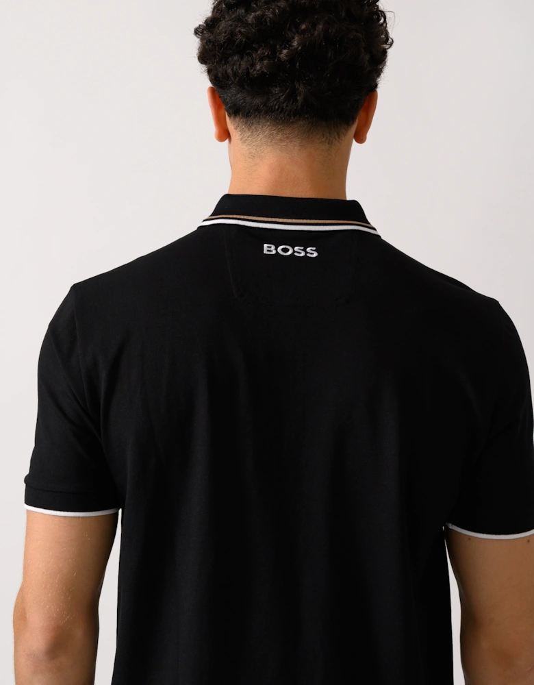 BOSS Green Paddy Pro Mens Cotton Blend Polo Shirt With Contrast Logos NOS - Black 002