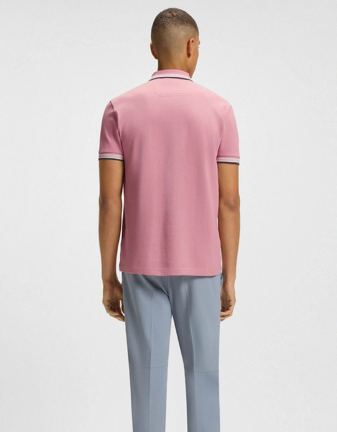 BOSS Green Paddy Mens Cotton-Piqué Polo Shirt with Contrast Logo - Open Pink 696
