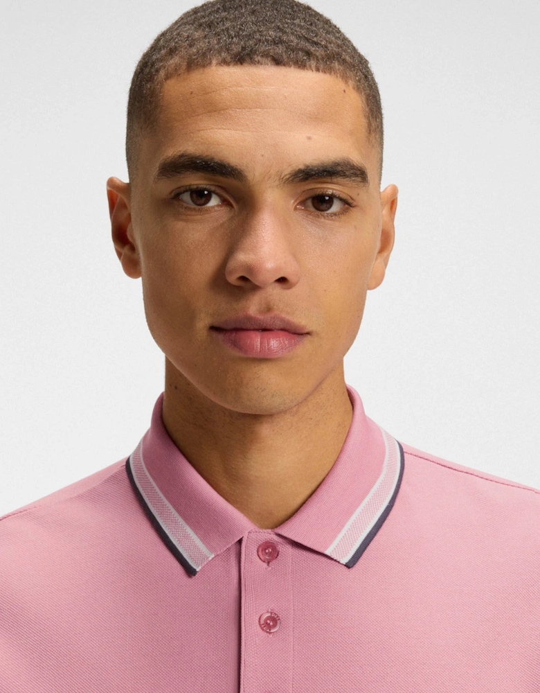 BOSS Green Paddy Mens Cotton-Piqué Polo Shirt with Contrast Logo - Open Pink 696