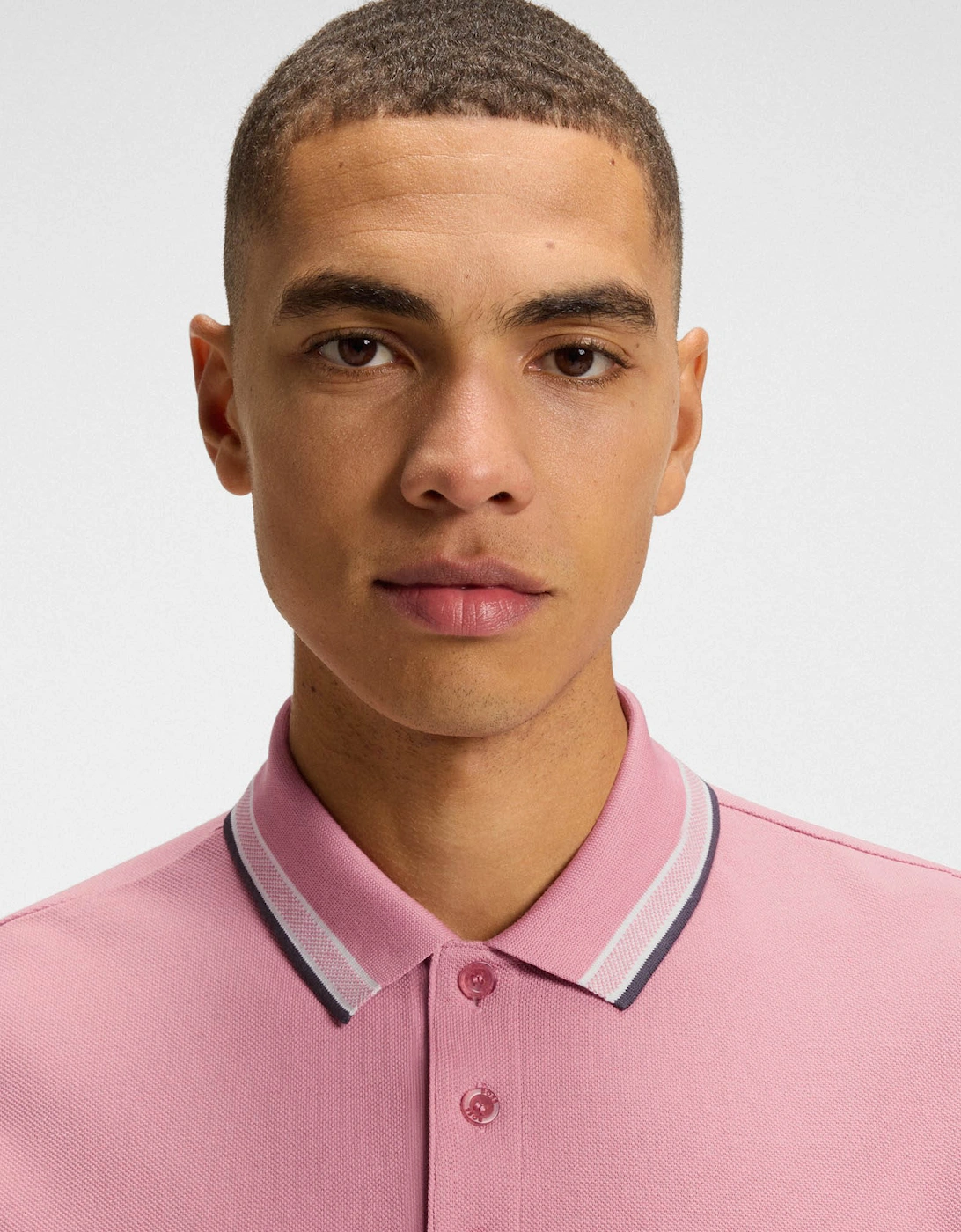 BOSS Green Paddy Mens Cotton-Piqué Polo Shirt with Contrast Logo - Open Pink 696
