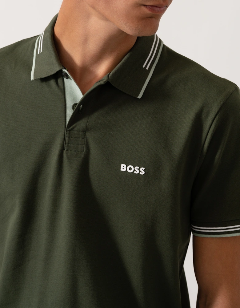 BOSS Green Paul Mens Short Sleeve Polo Shirt With Contrast Tipping - Open Green 355