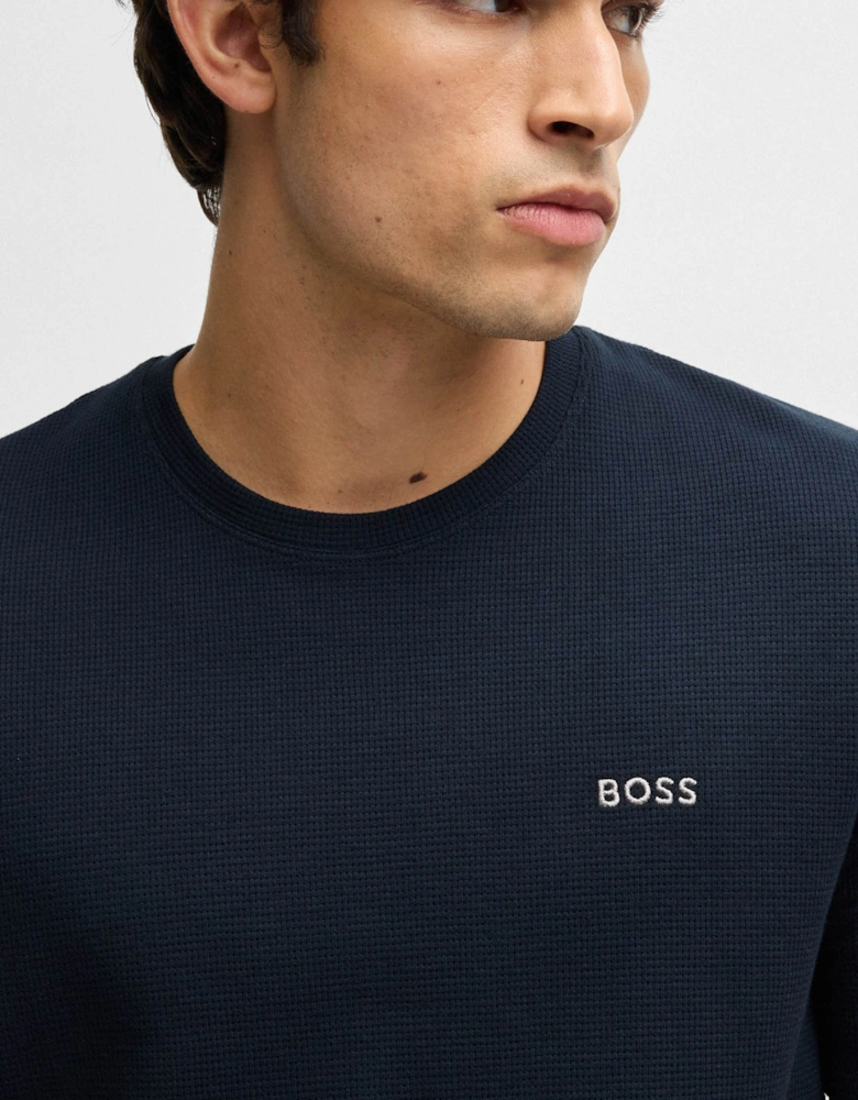 BOSS Orange Waffle Mens Cotton-Blend Pyjama T-Shirt with Embroidered Logo NOS - Dark Blue 403