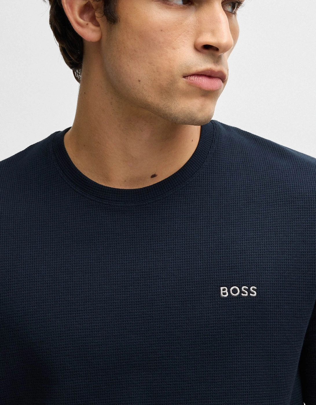 BOSS Orange Waffle Mens Cotton-Blend Pyjama T-Shirt with Embroidered Logo NOS - Dark Blue 403