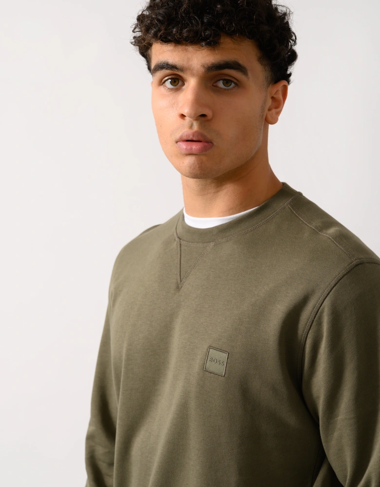 BOSS Orange Westart Mens Crew Neck Sweatshirt With Logo Patch - Open Green 342