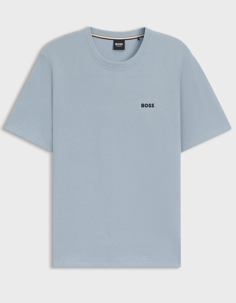 BOSS Orange Waffle Mens Cotton-Blend Pyjama T-Shirt with Embroidered Logo - Open Blue 483