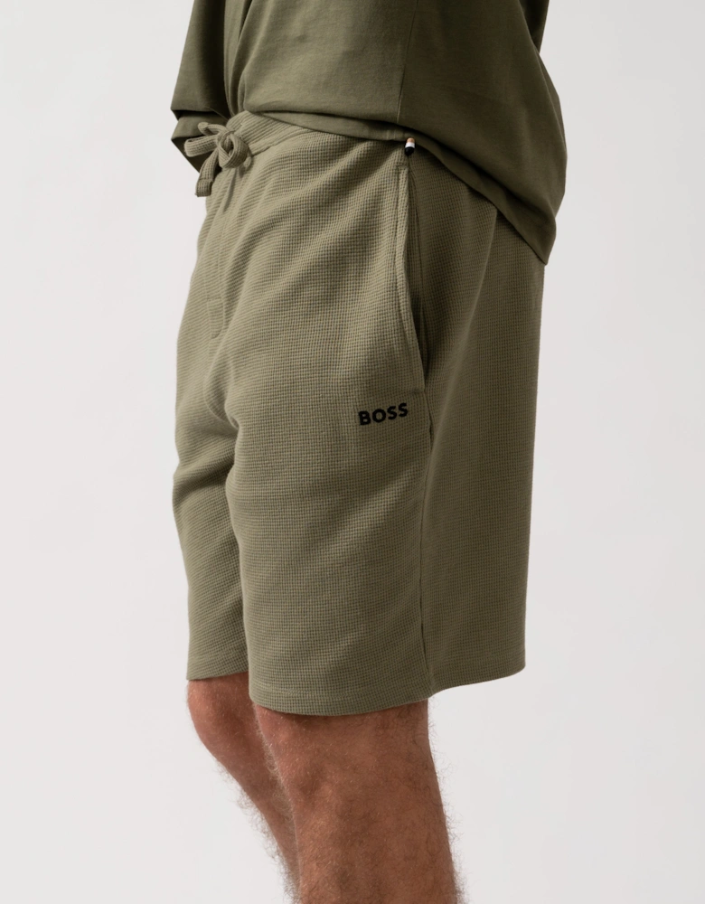 BOSS Orange Waffle Mens Cotton Blend Waffle Structure Pyjama Shorts with Embroidered Logo - Open Green 349