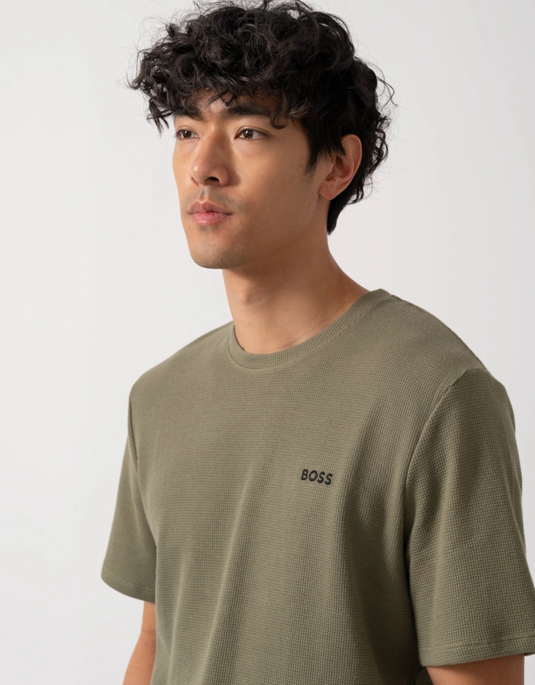 BOSS Orange Waffle Mens Cotton-Blend Pyjama T-Shirt with Embroidered Logo - Open Green 349
