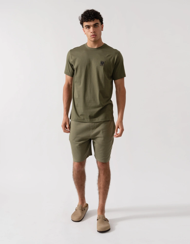 BOSS Orange Waffle Mens Cotton Blend Waffle Structure Pyjama Shorts with Embroidered Logo - Open Green 349