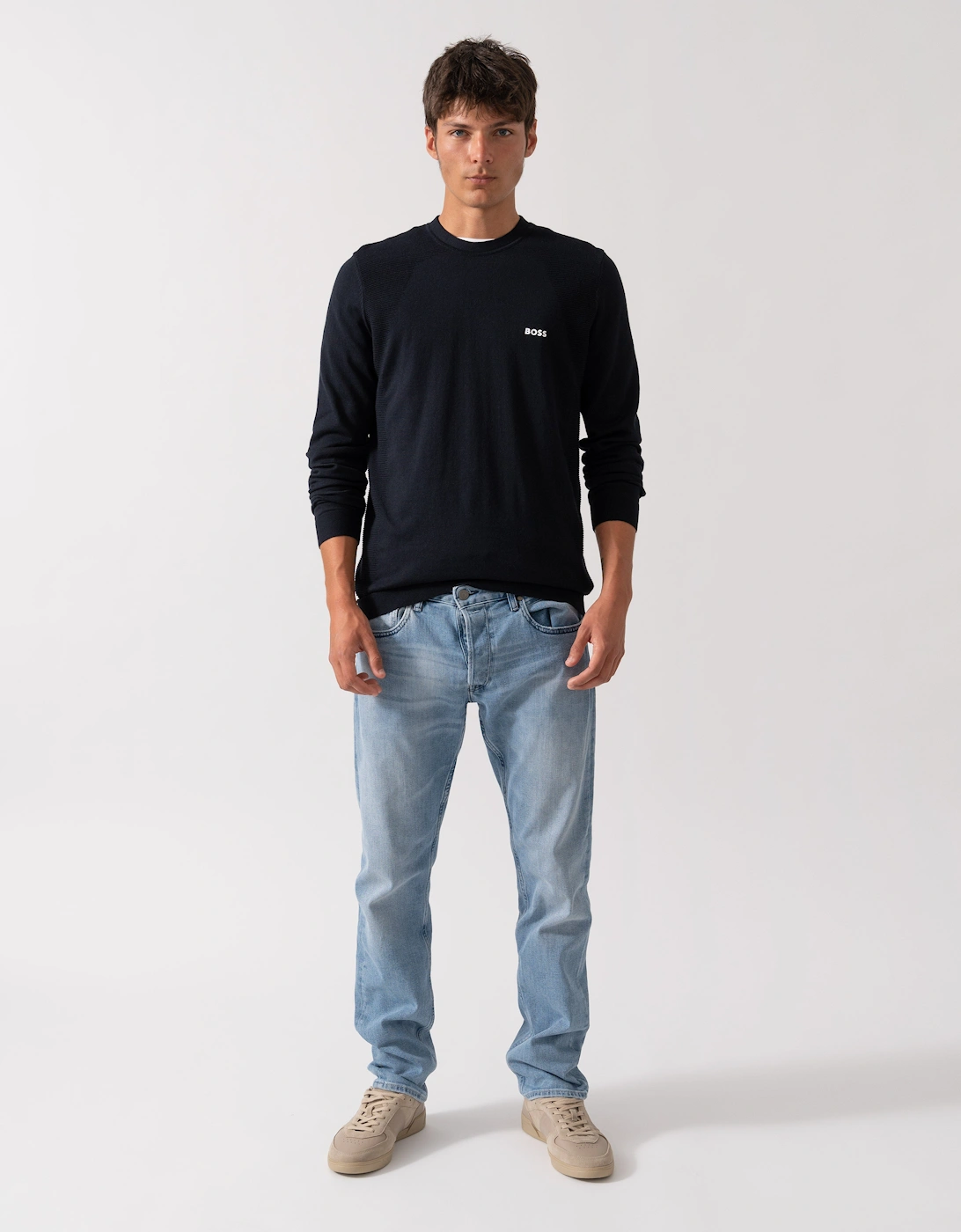 BOSS Green Momentum Lite Mens Crew Neck Jumper - Dark Blue 402