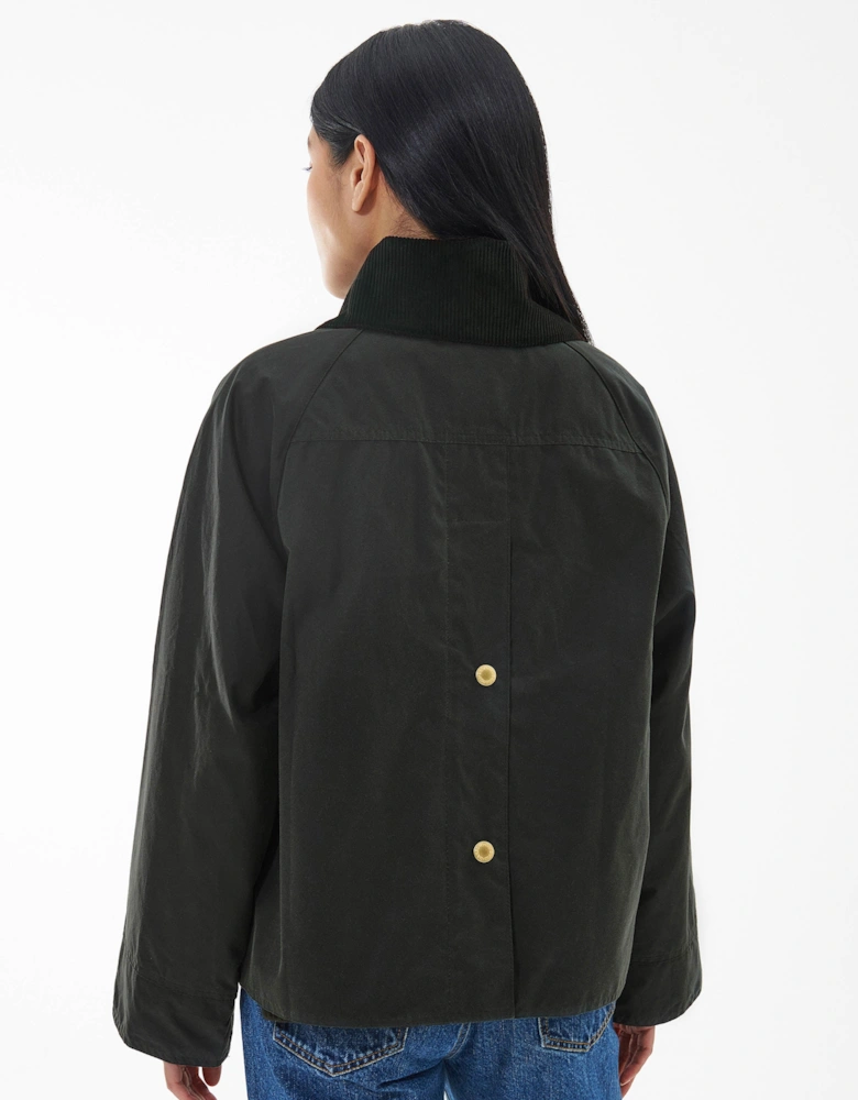 Catton Womens Wax Jacket - Black/Black/Sage Tartan