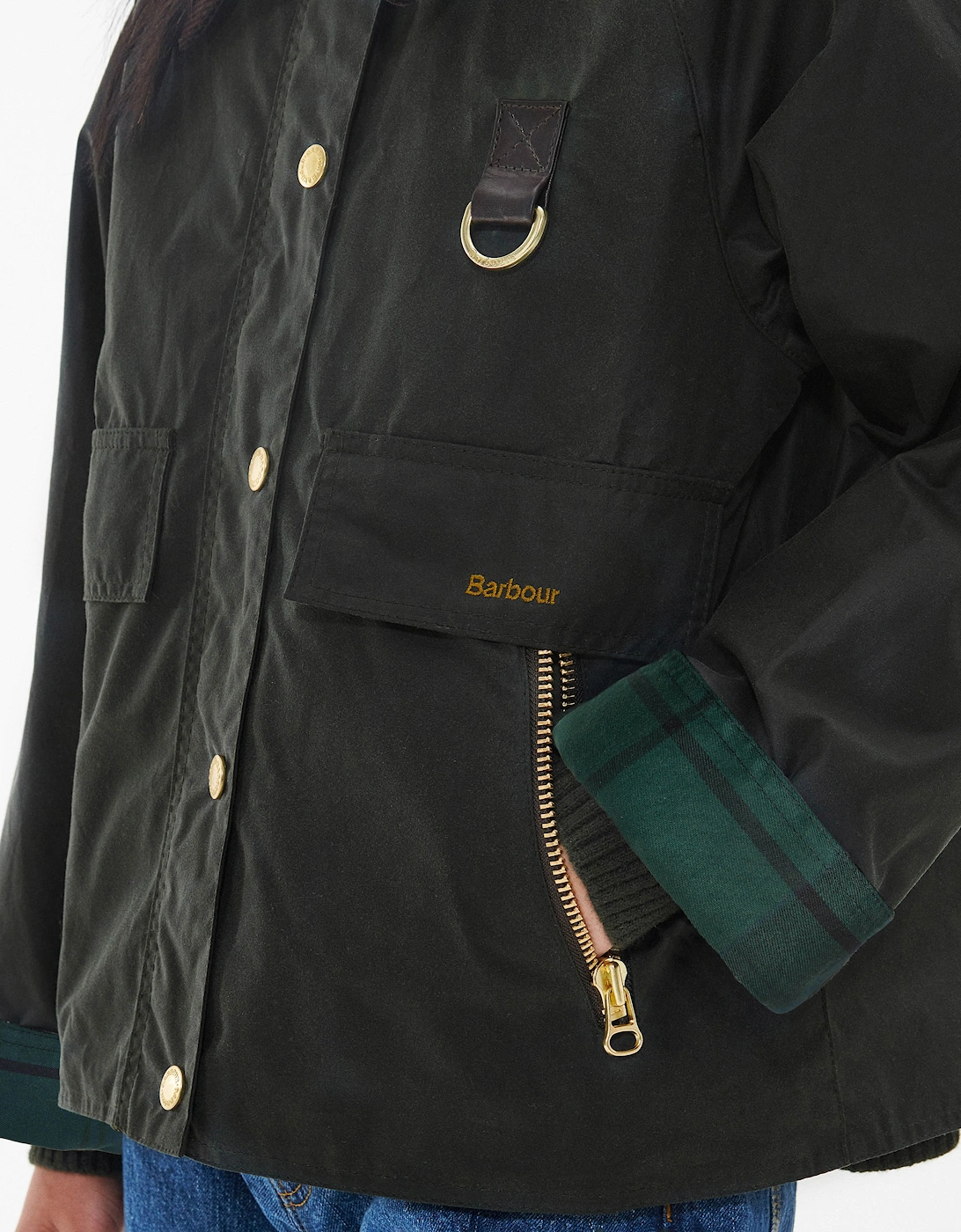 Catton Womens Wax Jacket - Black/Black/Sage Tartan