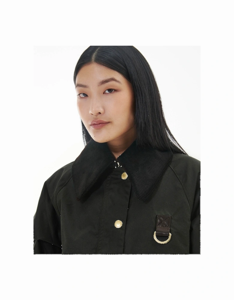 Catton Womens Wax Jacket - Black/Black/Sage Tartan