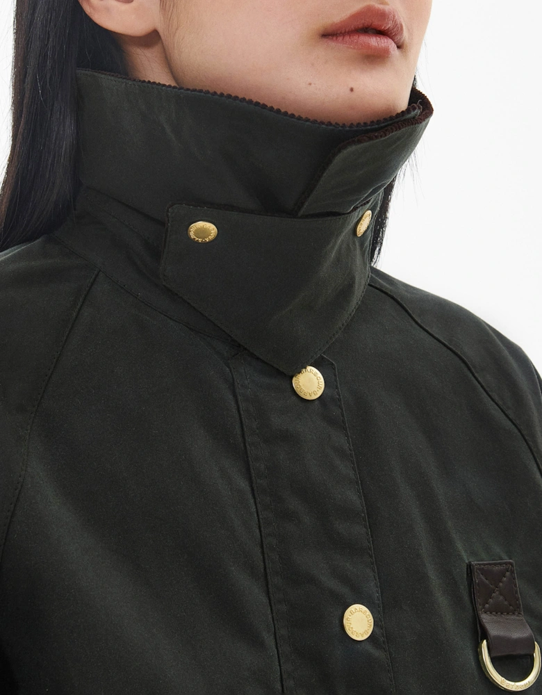 Catton Womens Wax Jacket - Black/Black/Sage Tartan