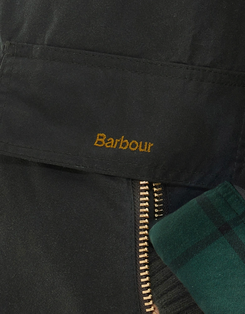 Catton Womens Wax Jacket - Black/Black/Sage Tartan