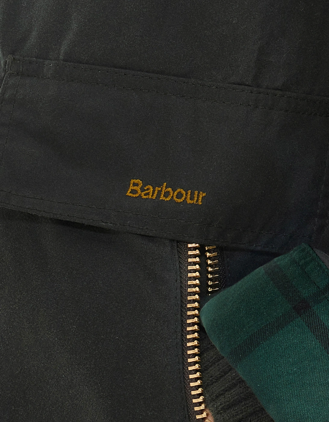 Catton Womens Wax Jacket - Black/Black/Sage Tartan