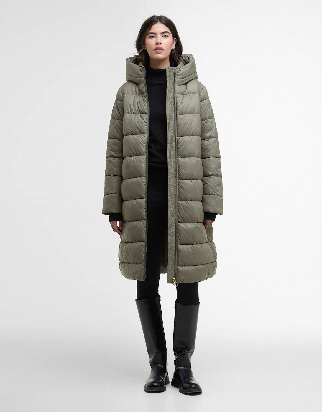 Olivios Womens Longline Puffer Jacket - Dusky Khaki