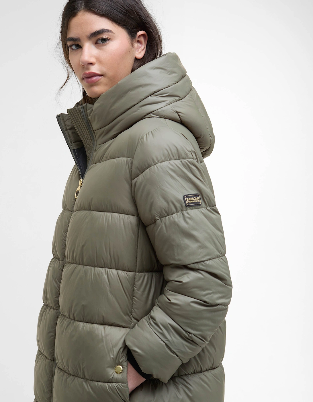 Olivios Womens Longline Puffer Jacket - Dusky Khaki