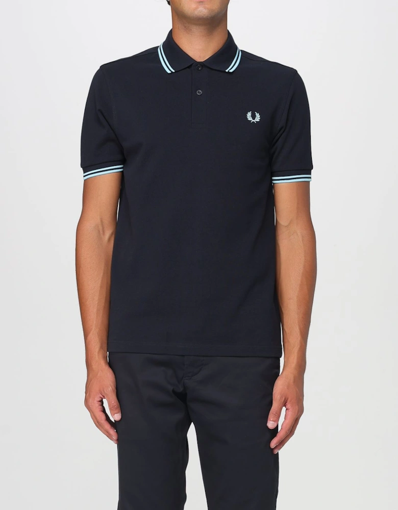 Short Sleeve Polo Shirt with Trimmed Cuffs and Collar Button Closure
