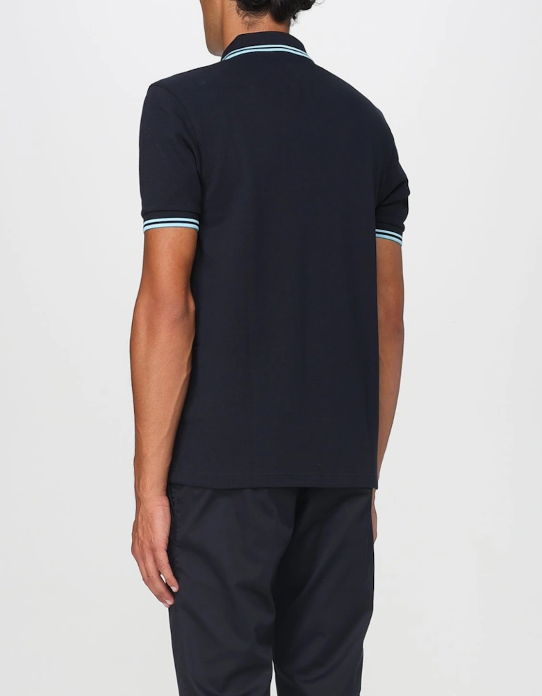 Short Sleeve Polo Shirt with Trimmed Cuffs and Collar Button Closure
