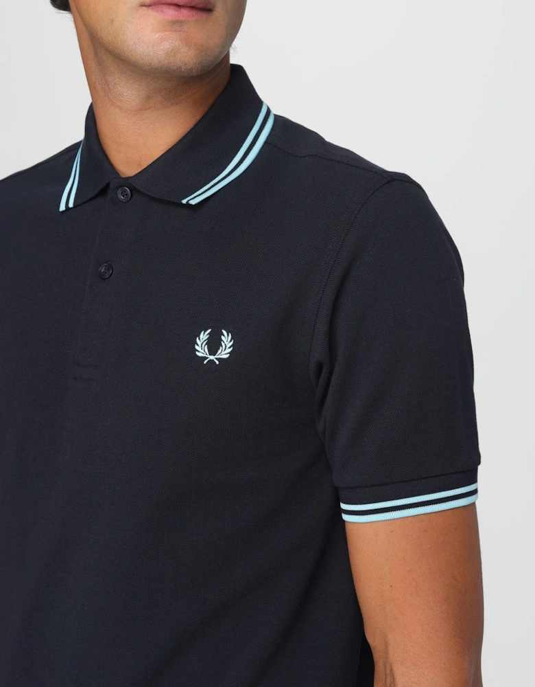Short Sleeve Polo Shirt with Trimmed Cuffs and Collar Button Closure