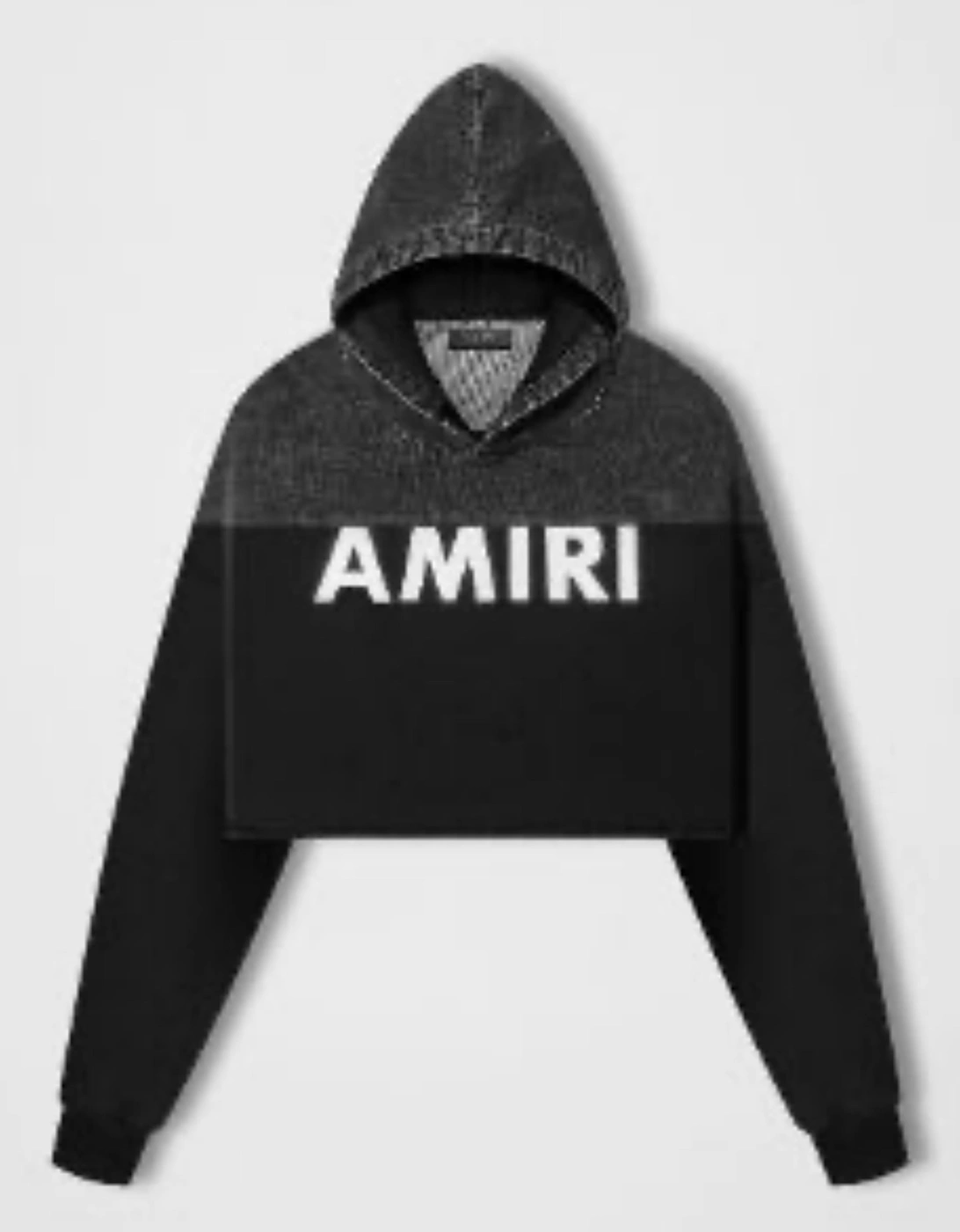 Women's AMIRI WOMENS HYBRID CROPPED HOODIE SATIN BLACK - Size: 10/8