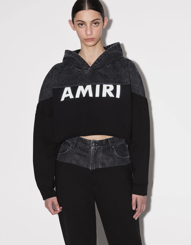 WOMENS HYBRID CROPPED HOODIE SATIN BLACK