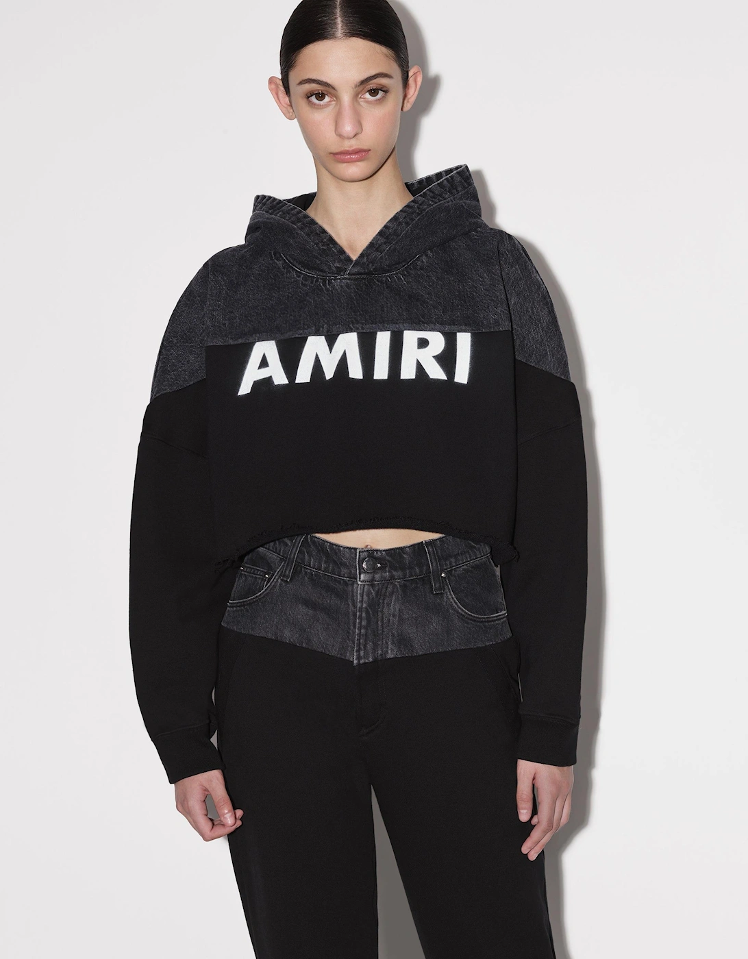 WOMENS HYBRID CROPPED HOODIE SATIN BLACK