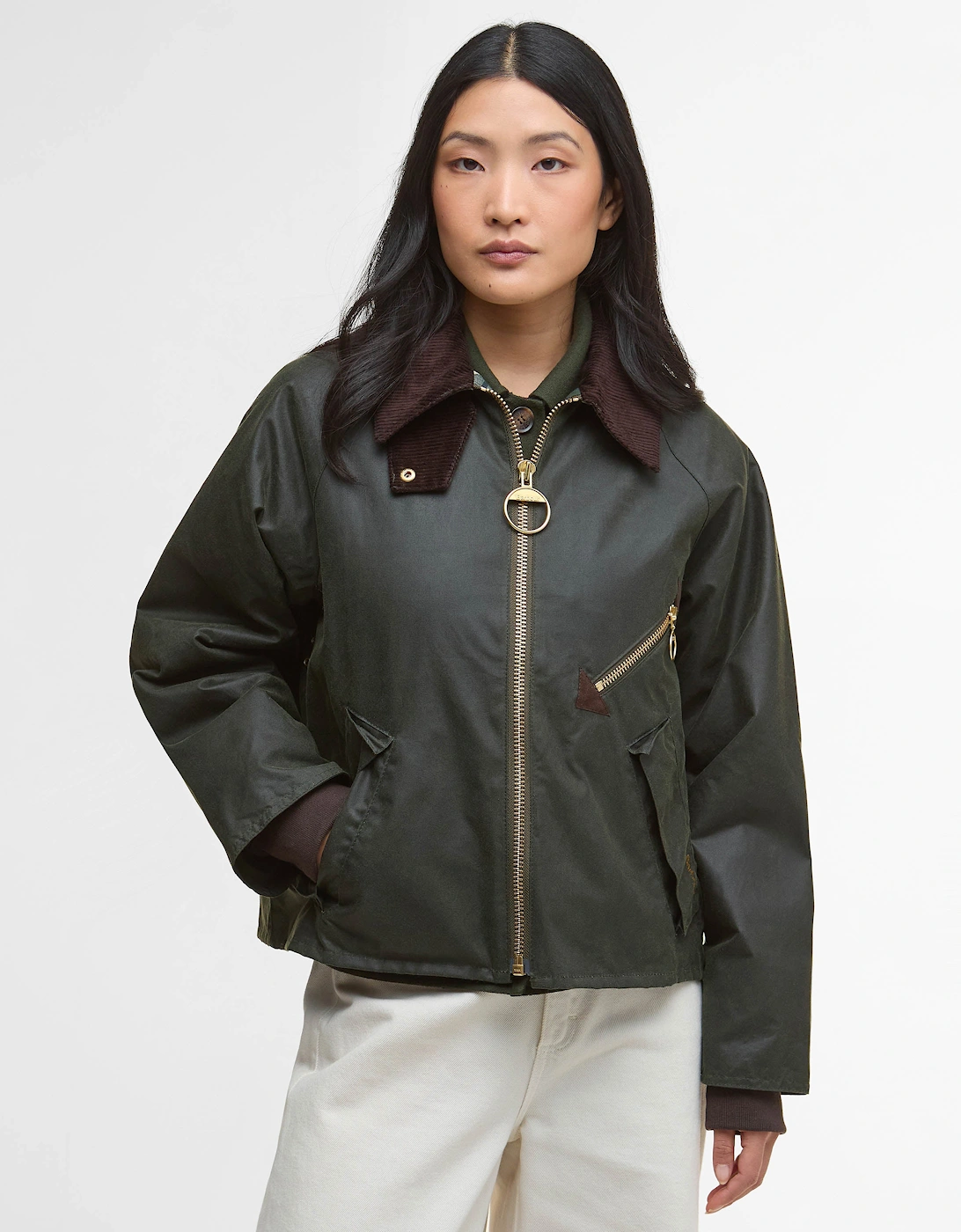 Women's Barbour Arlene Womens Wax Jacket - Fern/Ancient Tartan - Black - Size: 10