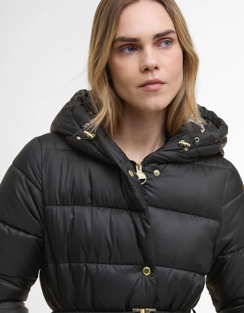 Short Track Line Womens Puffer Jacket - Black/Jasmine Leopard Print