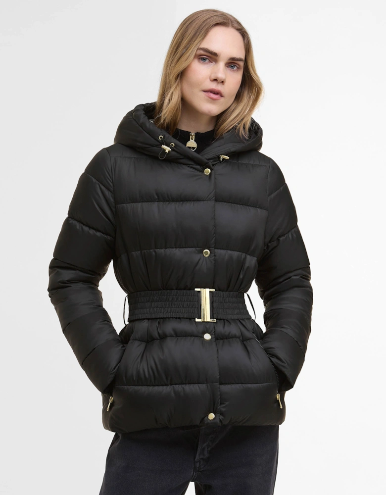 Short Track Line Womens Puffer Jacket - Black/Jasmine Leopard Print